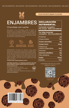 Información nutrimental e ingredientes de True Enjambres chocolate con leche, 200 g