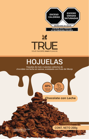 Empaque True Hojuelas de chocolate con leche sin azúcar, 200 g, vista frontal